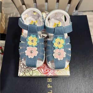 Kids Blue Sandals with Floral Accents